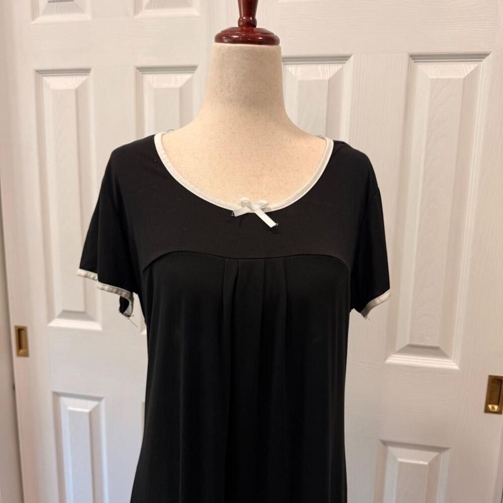 Black Babydoll Mini Dress Lace Trim Bow Detail Size L Y2K Coquette Aesthetic